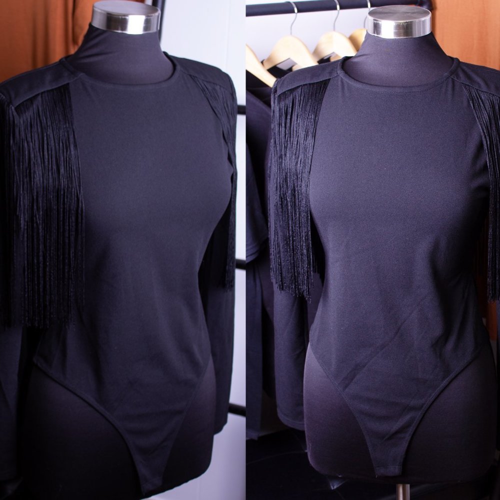 Black Fringe Bodysuit